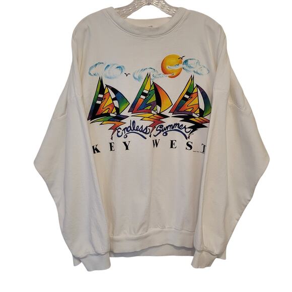 Vintage World View Key West Sweatshirt XL White 90s Sailboat Graphic Made in USA - Picture 1 of 10